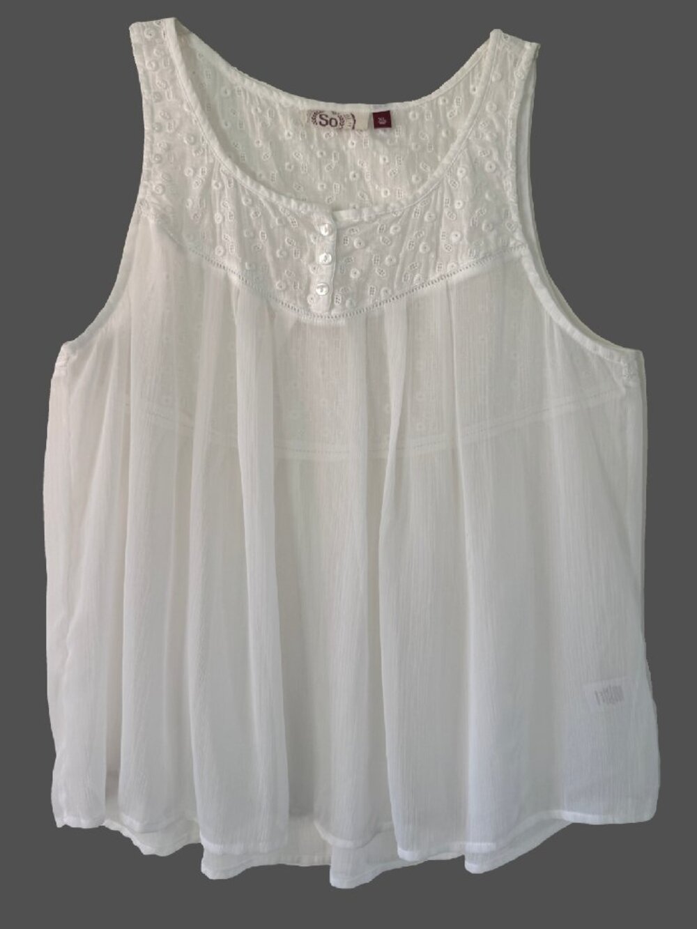 NWOT SO XL WHITE Eyelet Lace Bodice Sleeveless Tank Top